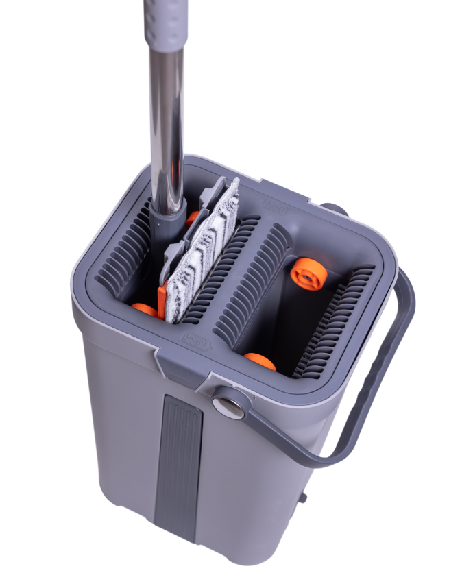 Комплект для уборки швабра плоская и ведро с 2 отсеками с отжимом Серый (HP-35015-20) - фото 5 Комплект для уборки швабра плоская и ведро с 2 отсеками с отжимом Серый (HP-35015-20) - фото 5