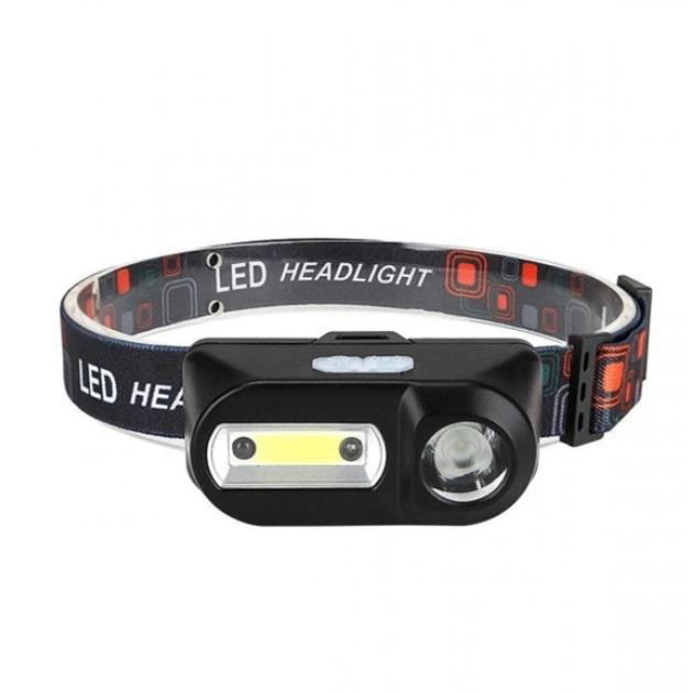 Фонарик налобный с датчиком движения BL-1804A COB XPE 18650 Micro-USB Black (ws61658)