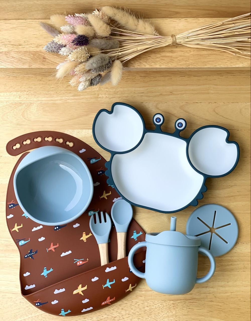 Набор силиконовой посуды для первого прикорма поилник непроливайка/2 тарелки Голубой (2554)