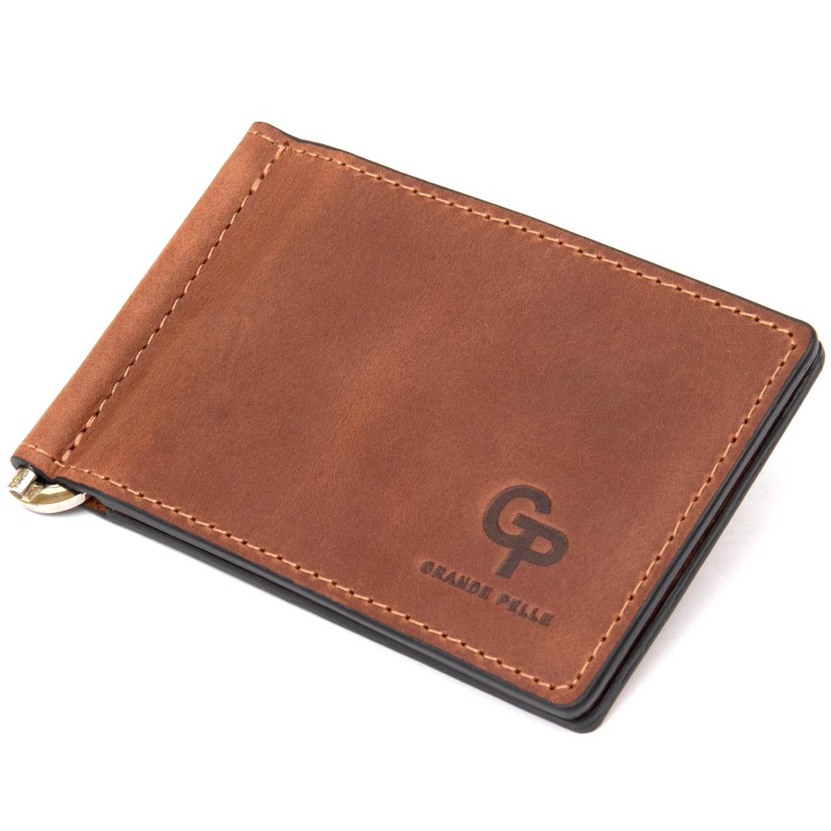 Зажим для купюр мужской GRANDE PELLE 11477 из натуральной кожи Коричневый