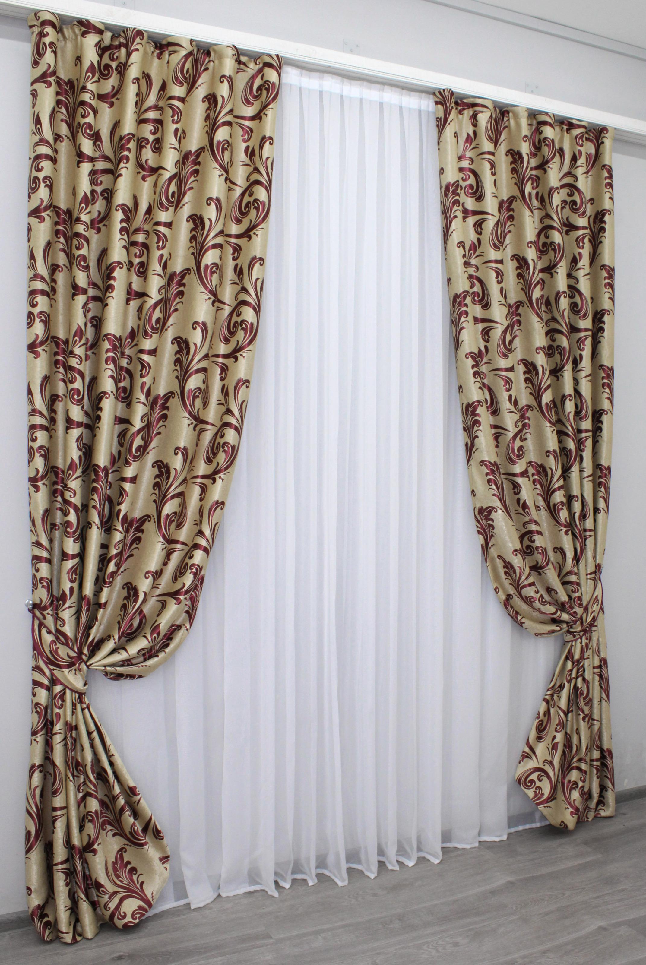 Комплект штор VR-Textil Лилия № 062ш Б 100х270 см 2 шт. Золотистый/Бордовый (31-154) Комплект штор VR-Textil Лилия № 062ш Б 100х270 см 2 шт. Золотистый/Бордовый (31-154)
