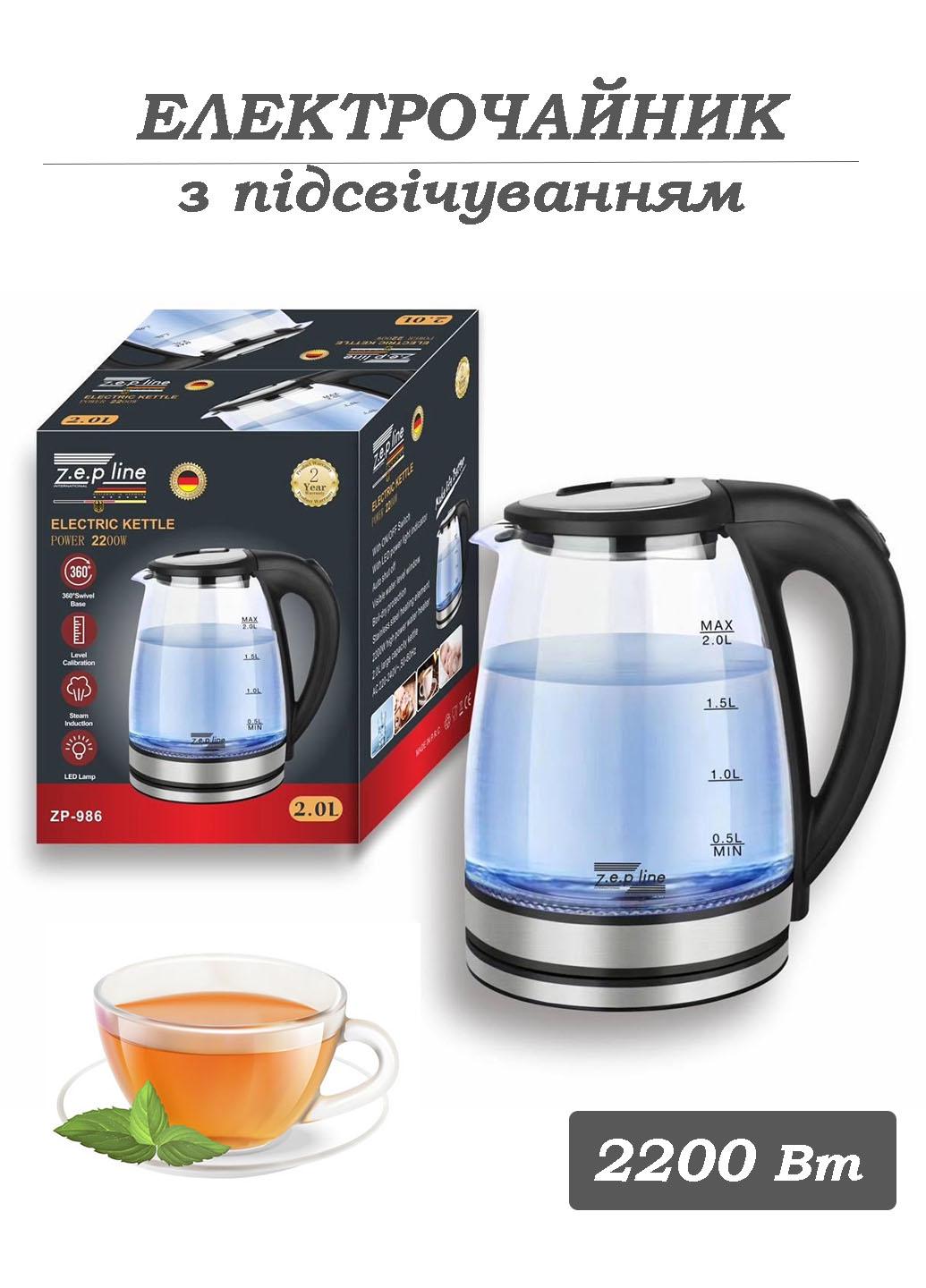 Чайник электрический стеклянный Zepline ZP-986 с подсветкой 2200 Вт 2 л Черный (986А) - фото 6 Чайник электрический стеклянный Zepline ZP-986 с подсветкой 2200 Вт 2 л Черный (986А) - фото 6