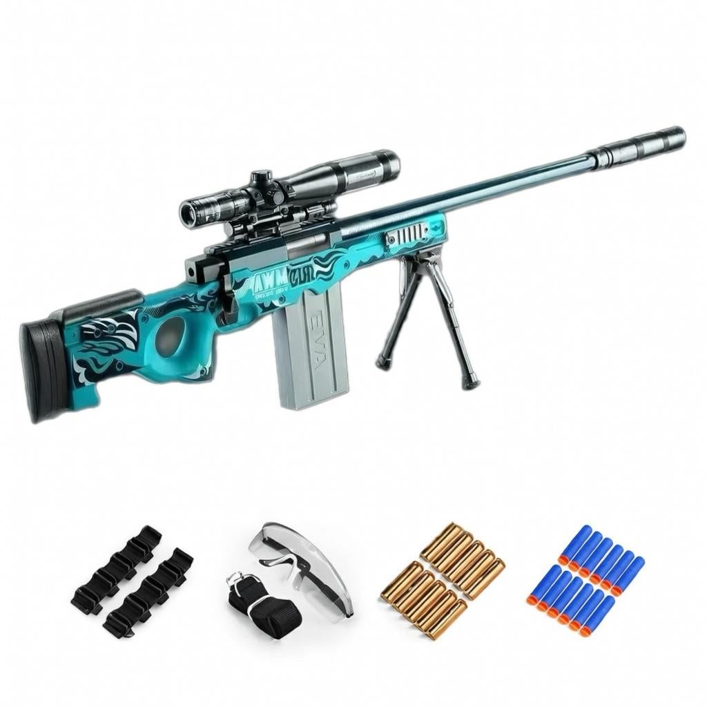 Винтовка снайперская игрушечная AWM на мягких шарах вылетающие гильзы и оптический прицел с лазером и глушителем (N-002) Винтовка снайперская игрушечная AWM на мягких шарах вылетающие гильзы и оптический прицел с лазером и глушителем (N-002)