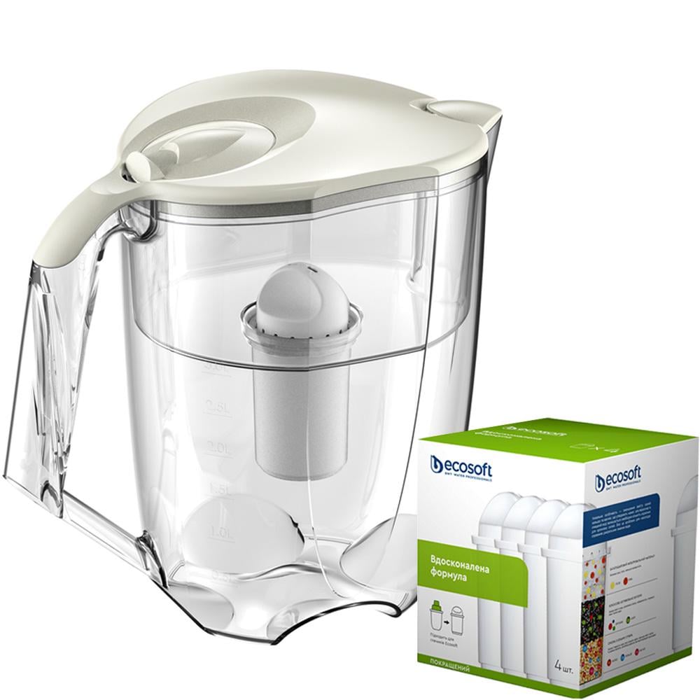 Фільтр-глечик Ecosoft Maxima чотири картриджі Перлинний (55520007) - фото 1 Фільтр-глечик Ecosoft Maxima чотири картриджі Перлинний (55520007) - фото 1