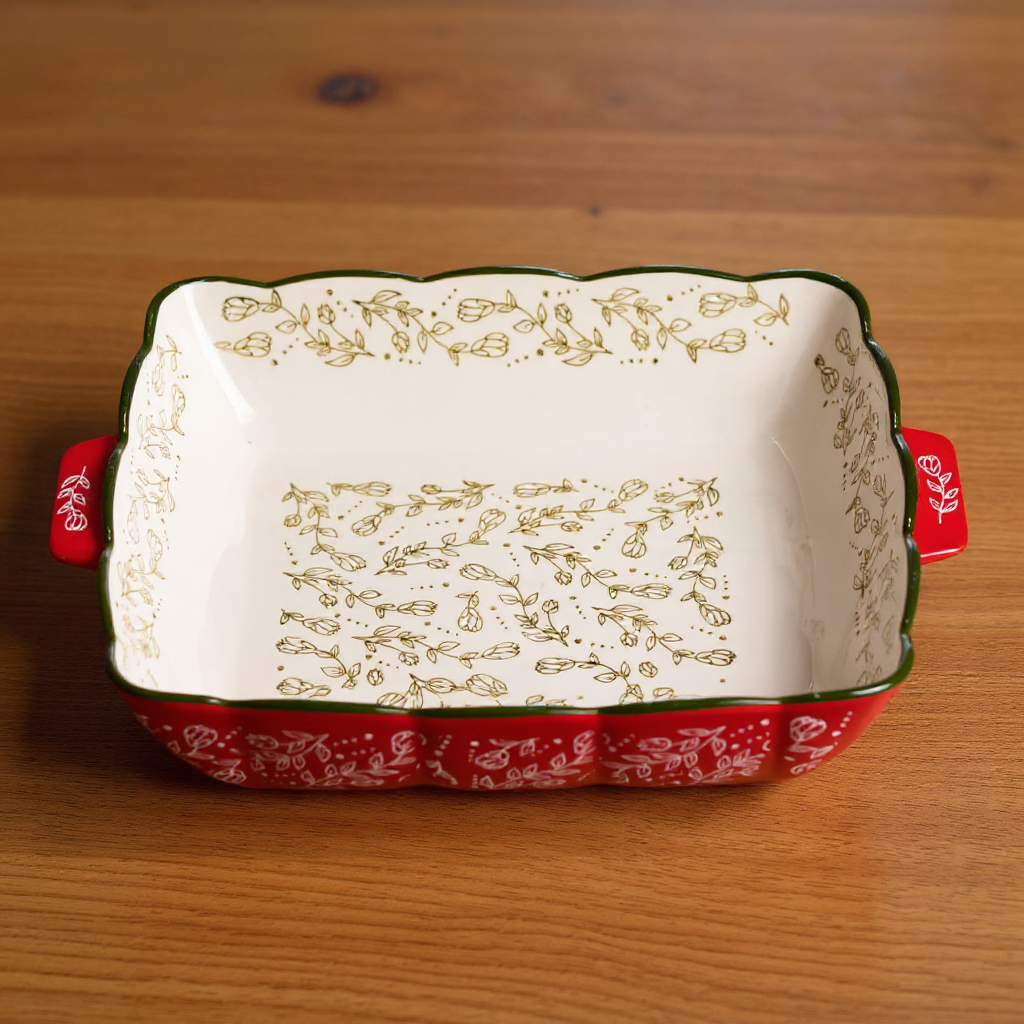 Форма для запікання у духовці порцелянова квадратна Vintage з ручками 2,5 л 30х30х7 см Червоний (HM04-16) - фото 2