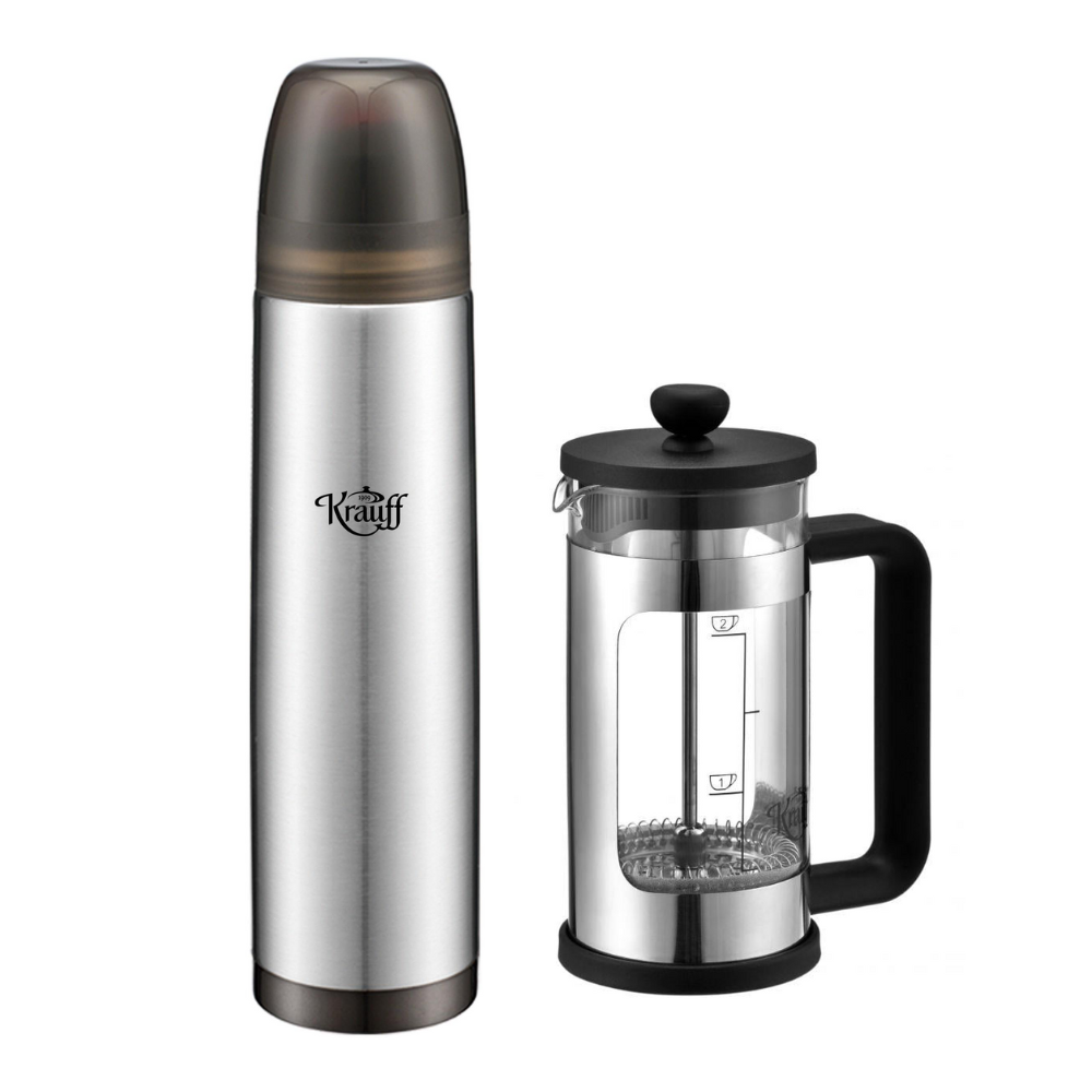 Термос Krauff Silver Moon 1000 мл с френч-прессом 350 мл (28278)