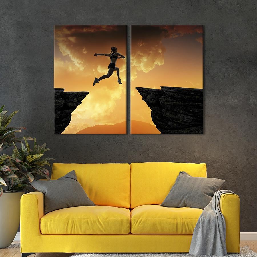 Настінний декор диптих картина на холсті для інтер’єру Стрибок над прірвою 111x81 см (500-2)