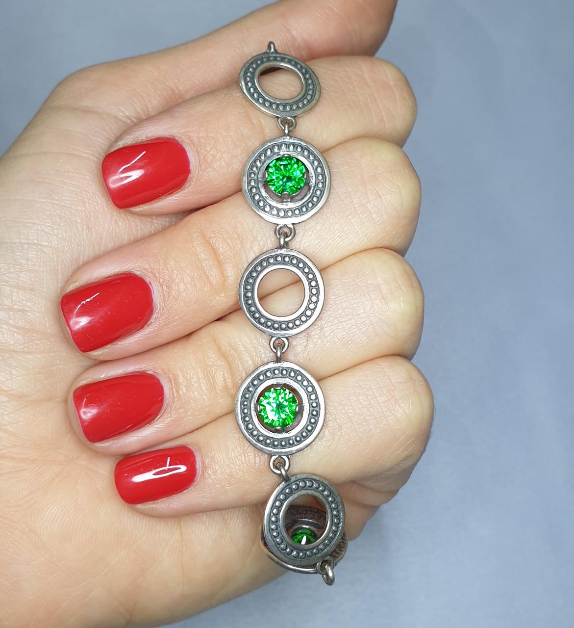 Браслет серебряный с зеленым кубическим цирконием р. 19 15,06 г Браслет серебряный с зеленым кубическим цирконием р. 19 15,06 г