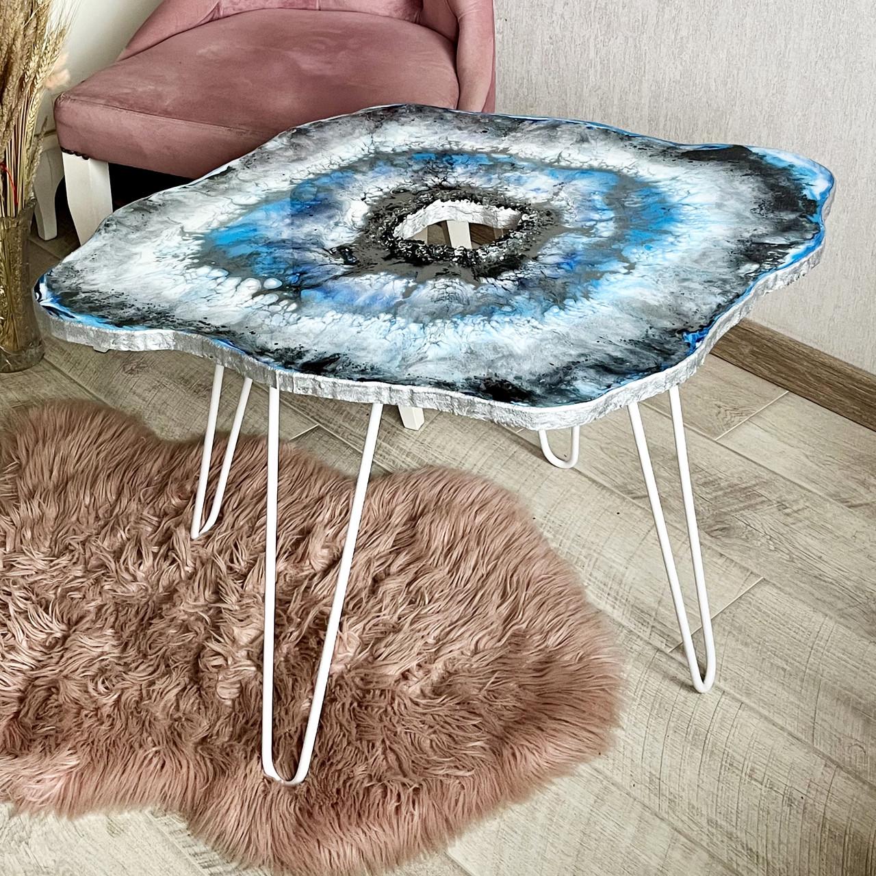 Столик журнальный фигурный из эпоксидной смолы Срез камня 100х80 см