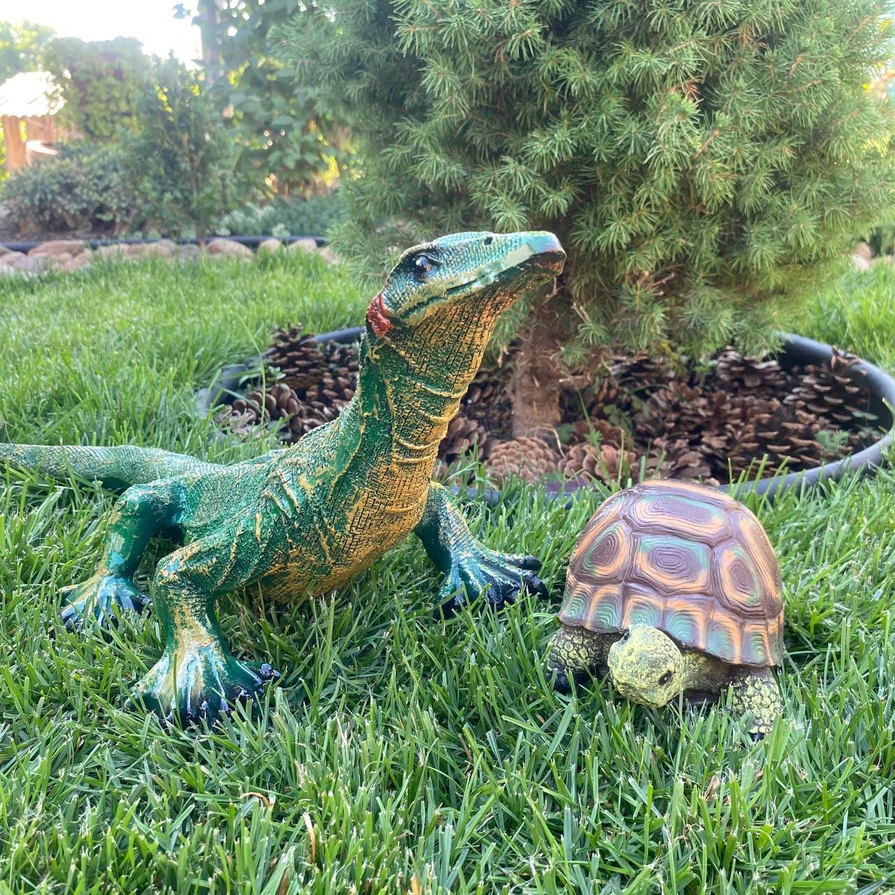Комплект садовых фигур варан 53х20х19 см и черепаха круглая малая 14х11х8 см (4415)