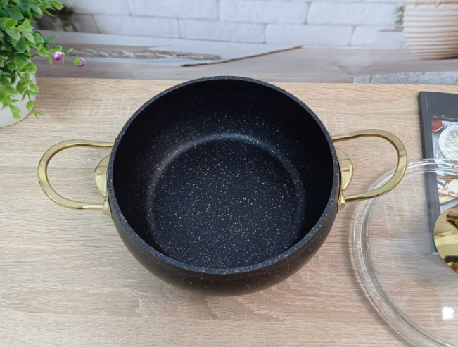 Каструля з кришкою OMS з антипригарним покриттям для газу/без індукціі 2 л Золотий (30654572) - фото 3