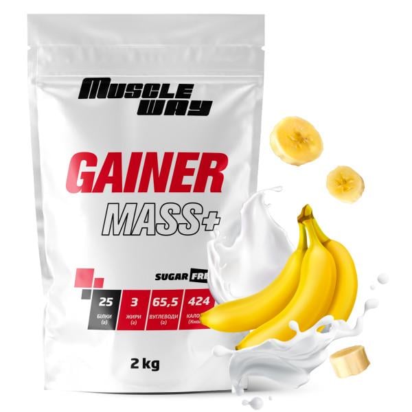 Гейнер для набору маси MuscleWay GAINER MASS+ без цукру вуглеводно-білковий 2 кг Банан (21-125-g-mw-rs2.3)