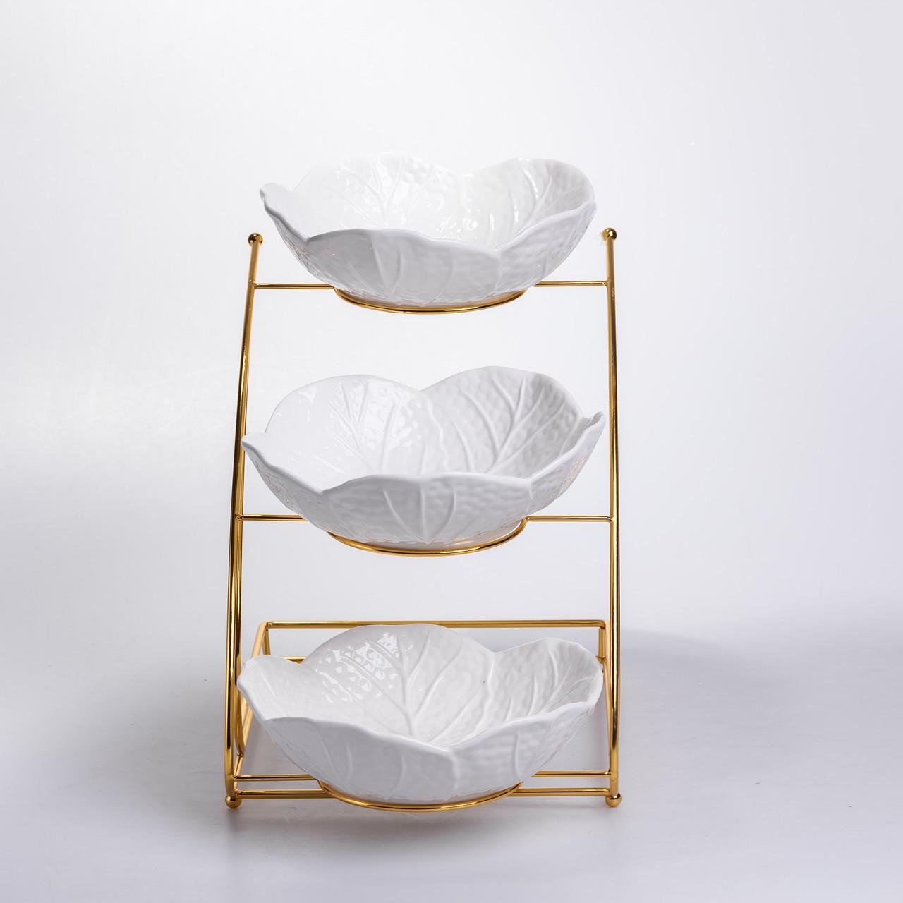Фруктовница на 3 яруса фуршетная 36х22х33 см Белый с золотым (C252) - фото 4 Фруктовница на 3 яруса фуршетная 36х22х33 см Белый с золотым (C252) - фото 4