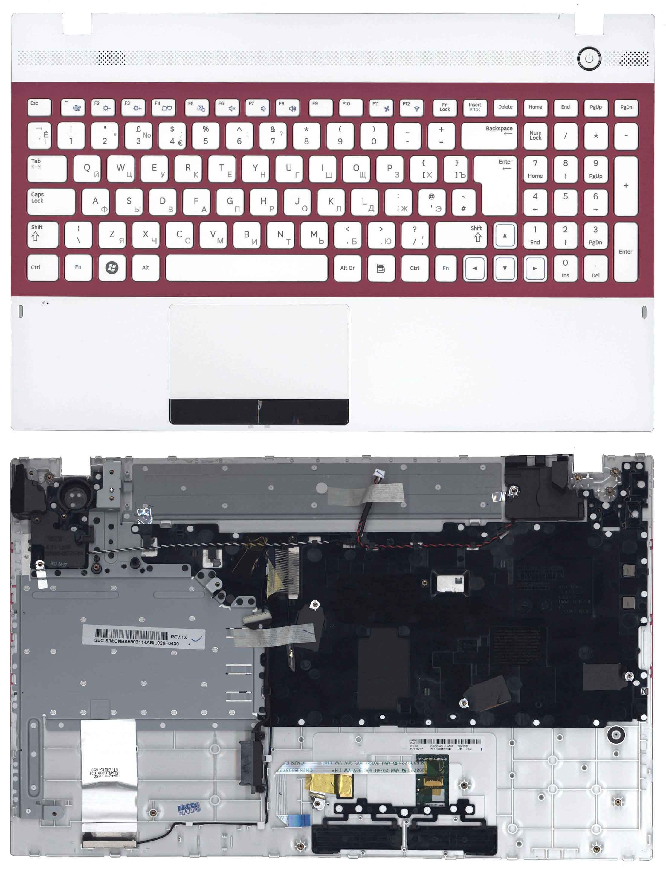 Клавиатура для ноутбука Samsung 300V5A White TopCase White Red Frame