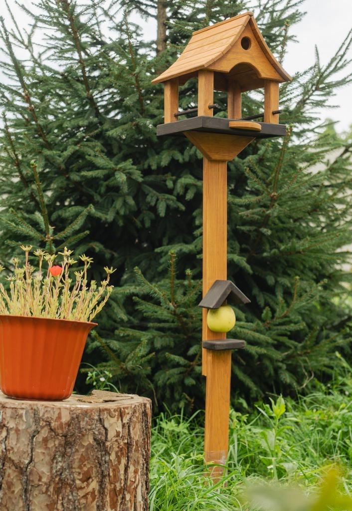 Кормушка для птиц и белок Сакура Коричневый из дерева 28×27×32 см на ножке 135 см - фото 4 Кормушка для птиц и белок Сакура Коричневый из дерева 28×27×32 см на ножке 135 см - фото 4