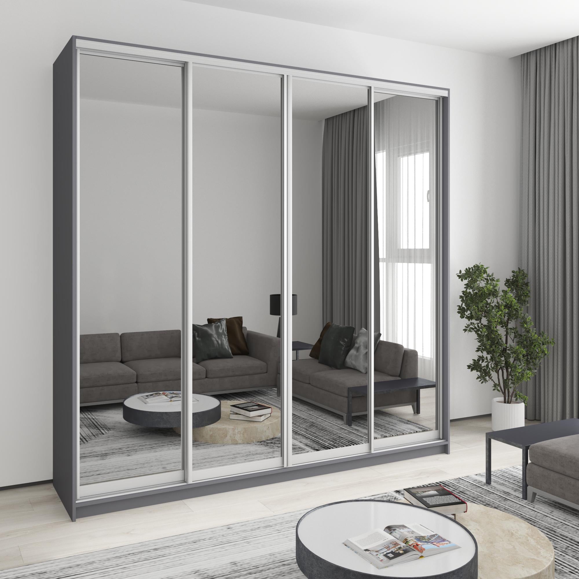 Шкаф-купе четырехдверный MebelStar Стандарт AL 4 зеркала 240x60x240 см Антрацит (MBS-13189)
