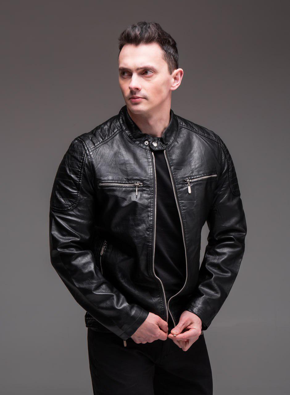 Куртка мужская из эко-кожи M Черный (2341/2) - фото 2 Куртка мужская из эко-кожи M Черный (2341/2) - фото 2