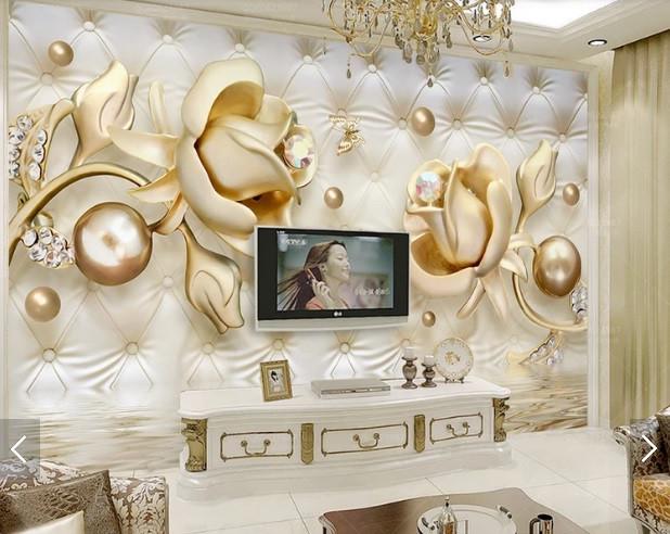 Фотообои 3D флизелиновые цветочные для спальни/зала/кухни Золотые розы