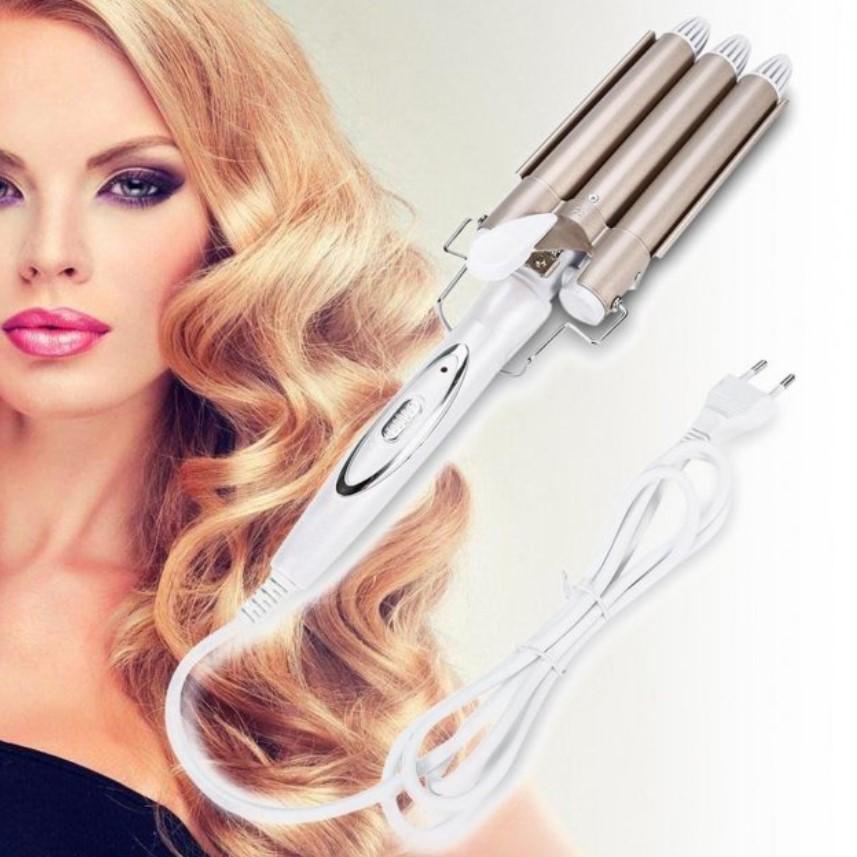 Плойка щипці для волосся потрійна хвиляста Geemy Gm-1988 три хвилі 3 хвилі Золотисто-білий (311) - фото 7 Плойка щипці для волосся потрійна хвиляста Geemy Gm-1988 три хвилі 3 хвилі Золотисто-білий (311) - фото 7