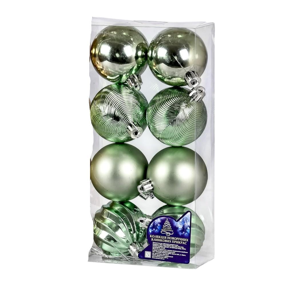 Кулі новорічні Stenson 8 шт. Зелений (9707)