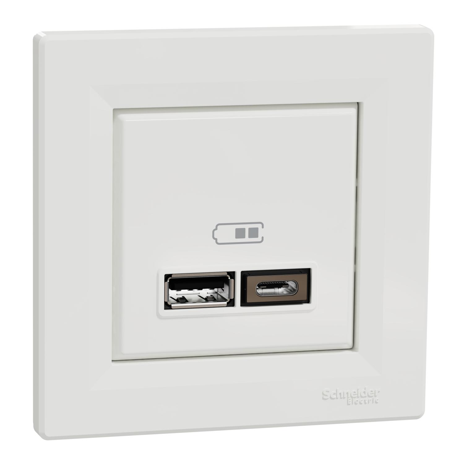 Розетка Schneider Electric Asfora ABS USB А+С 2,4А Білий (EPH2700321)
