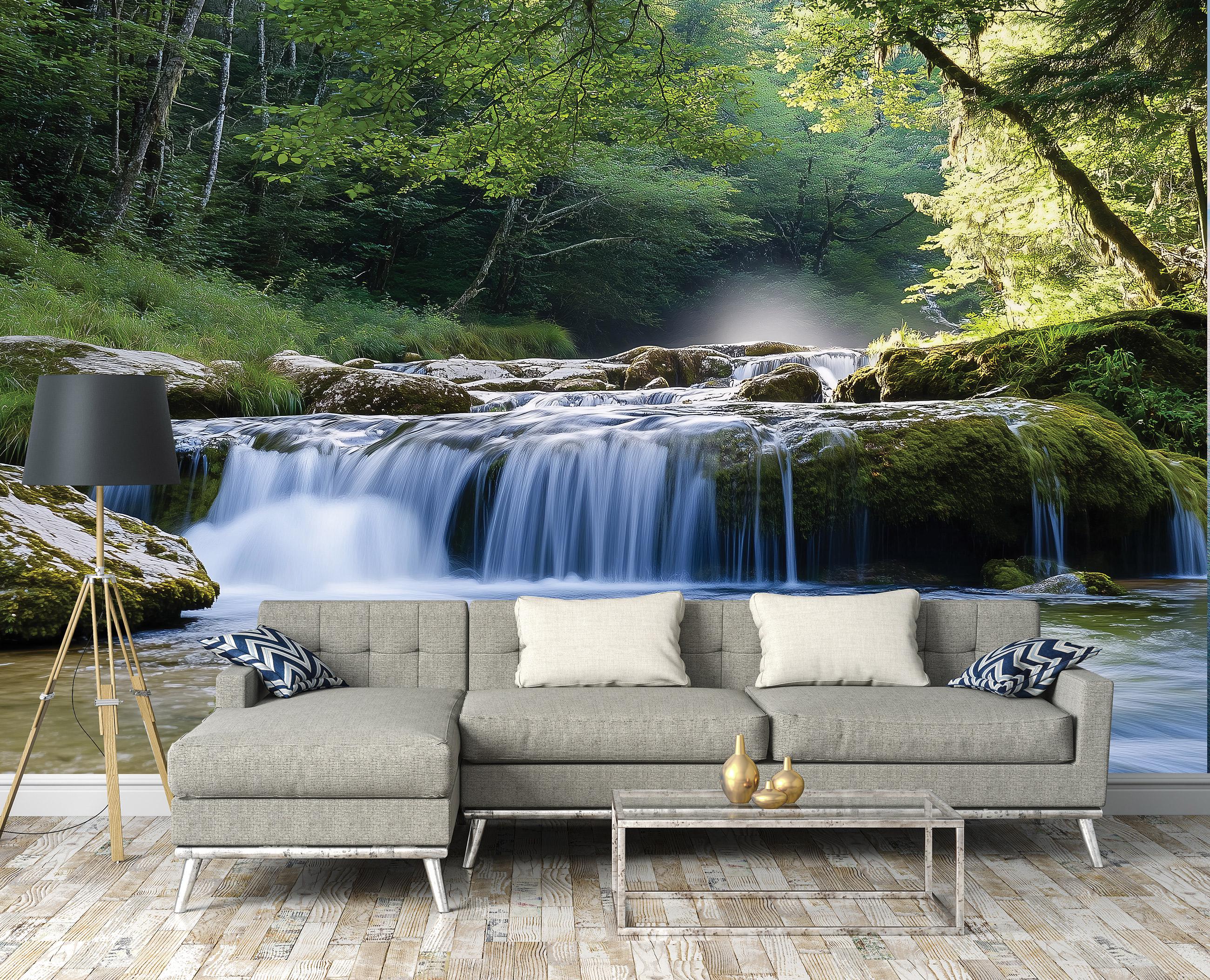 Фотошпалери 3Д Лісовий водоспад Природа з клеєм 400х280 см (15631VX8)