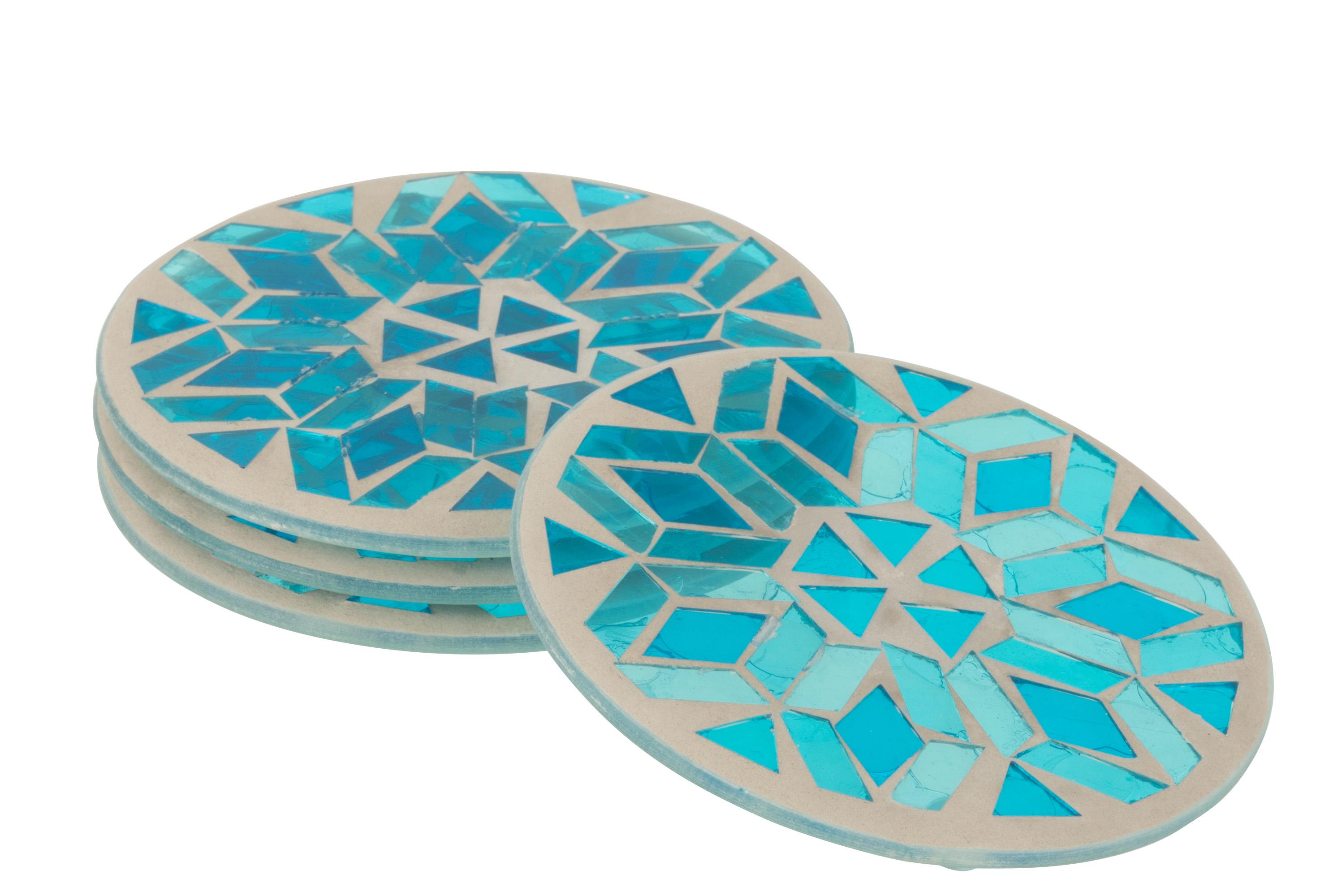 Набор подставок под чашки J-Line стеклянная мозаика 4 шт. Голубой