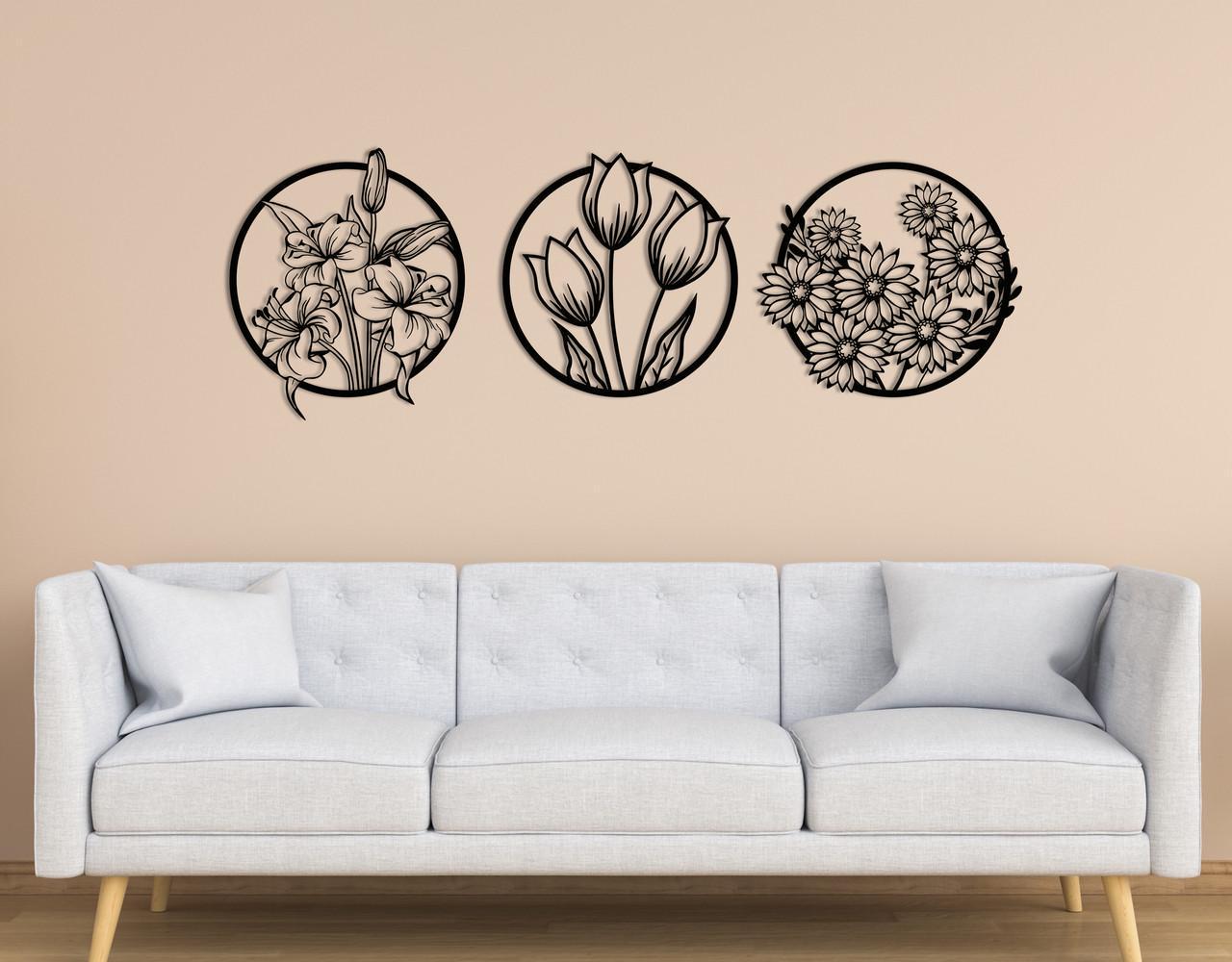 Декоративное панно на стену Upwood Decor Flowers 41,2х120 см Black (1564429641)