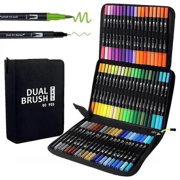 Набор двусторонних маркеров для скетчинга Dual Brush Pens на водной основе в сумке 80 шт. (3_06057) - фото 3