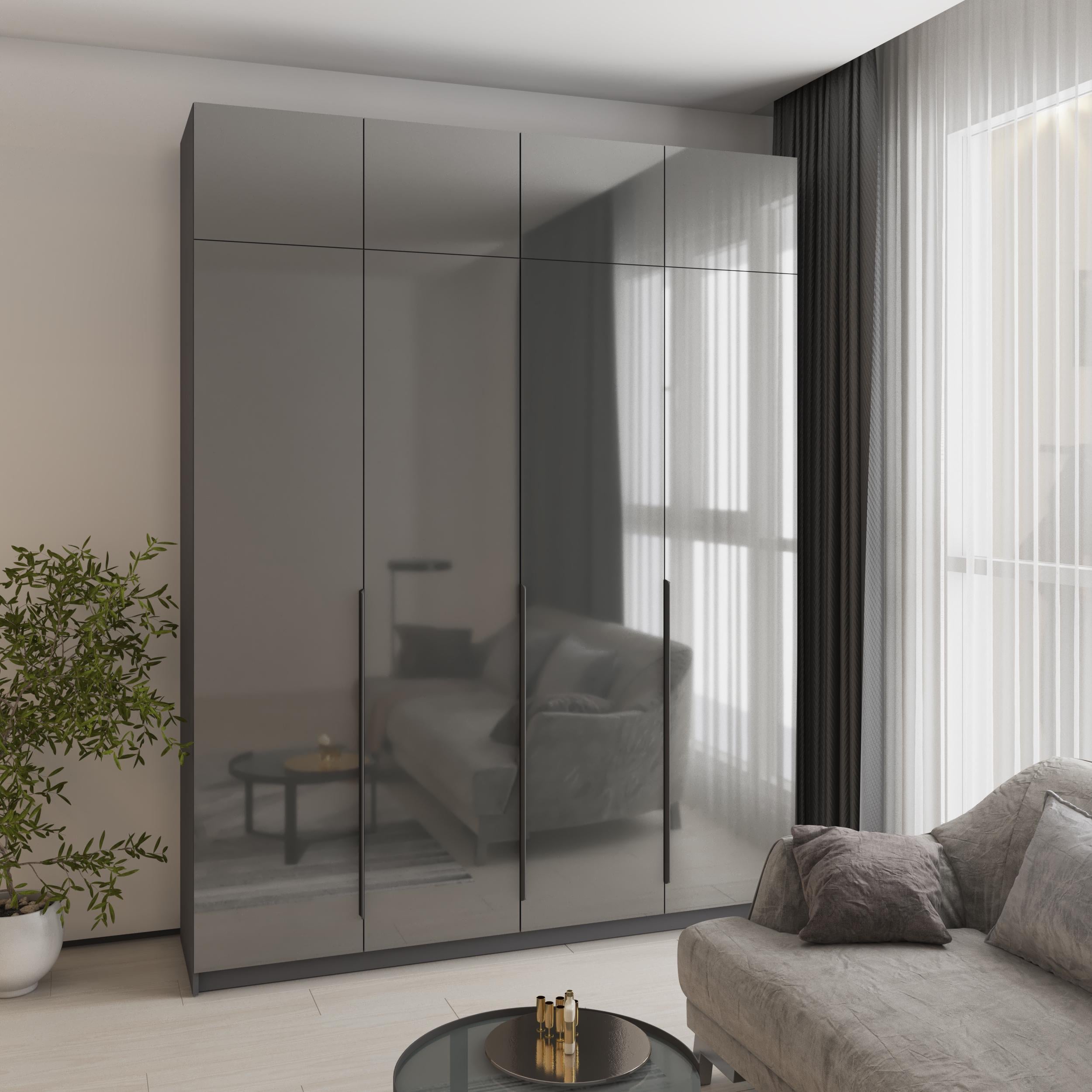 Шкаф 4-дверный с антресолью MebelStar Оскар Gloss BL-B блок ящиков 200x52x260 см Антрацит (MBS-5565)