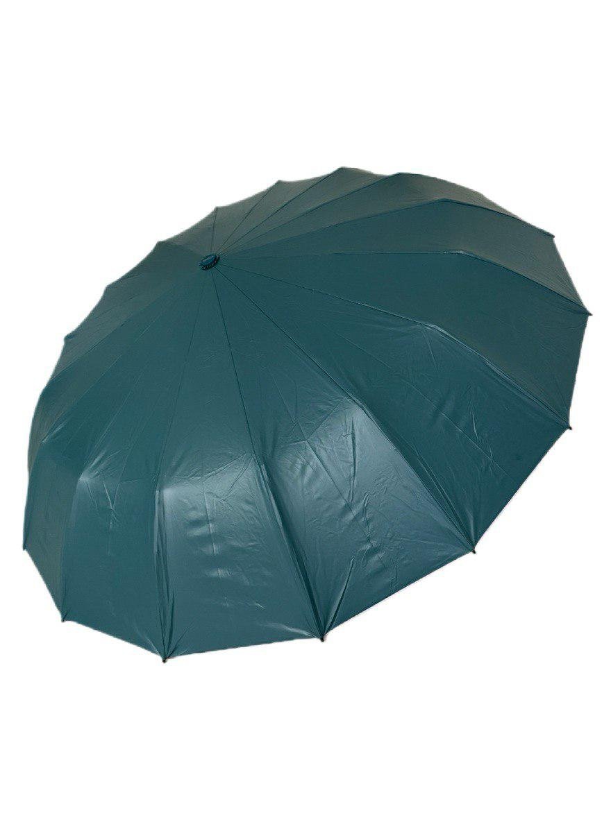 Парасолька-автомат жіноча Три Слона з квітами та однотонним куполом 16 спиць антивітер Синьо-зелений (7569/3)
