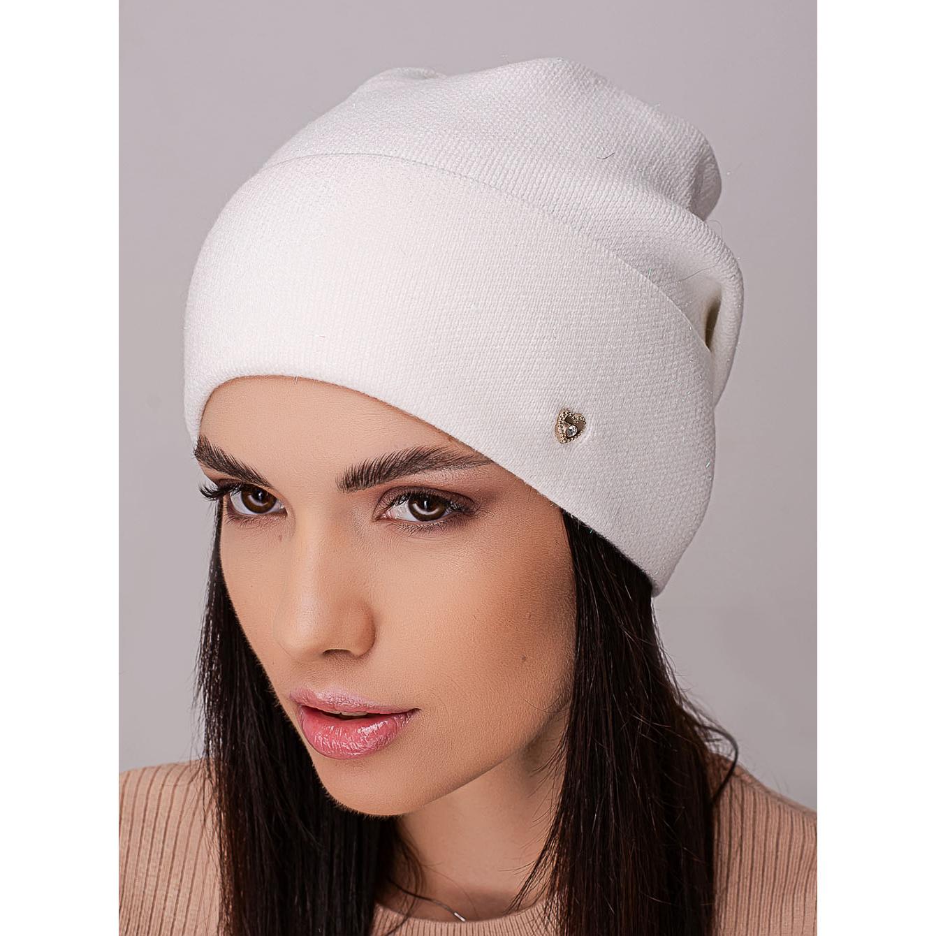 Шапка женская Leks ИНДИГО без подкладки шерстяная с отворотом гладкого вязания one size Белый (215438)