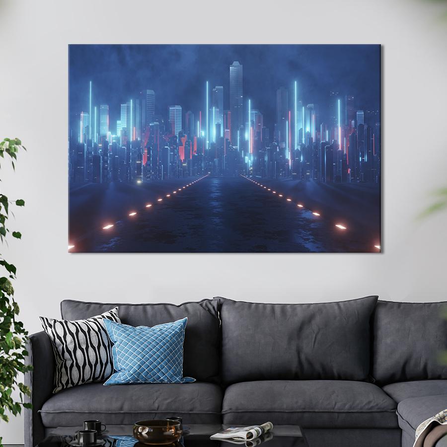 Настенний декор Неоновые огни ночного города 80x54 см (1693-1)
