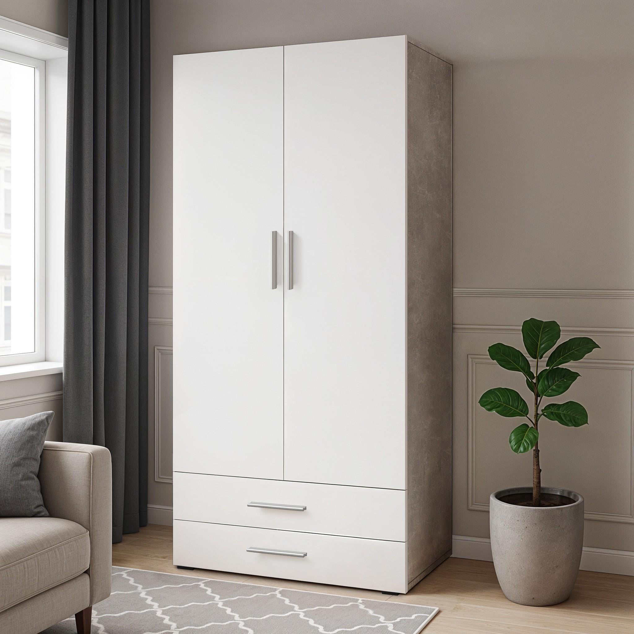 Шкаф со штангой и ящиками ST-0002 1000x520х2190 мм Бетон/Белый