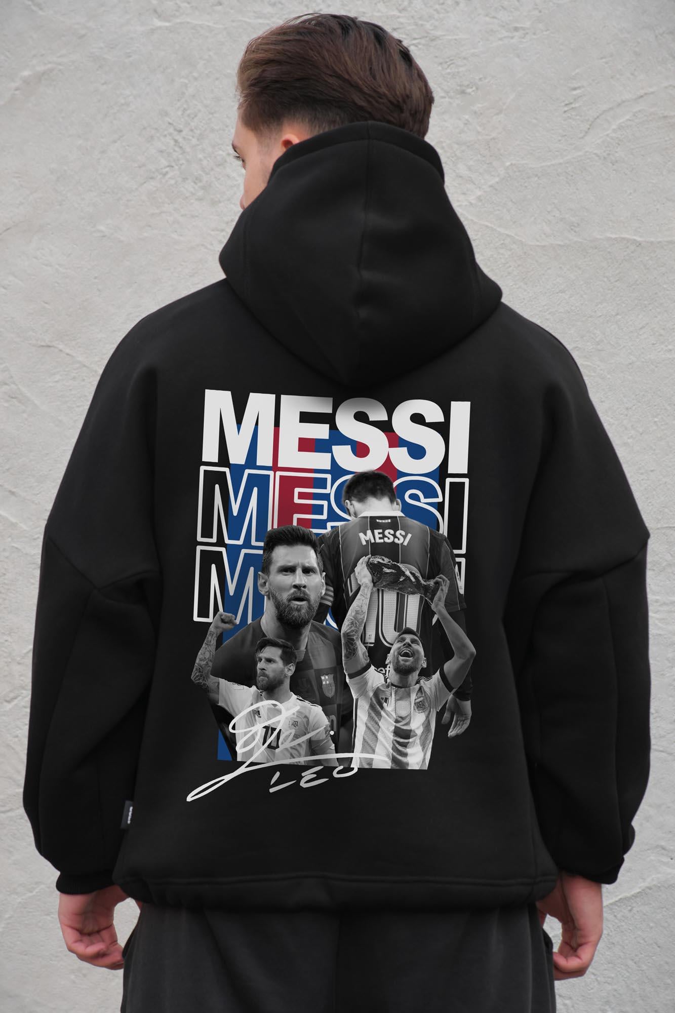 Худи на флисе с капюшоном и принтом оверсайз Without Messi One size Black (8056497 8056498)