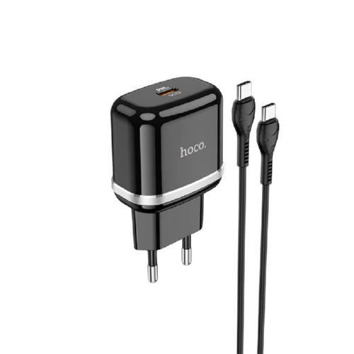 Адаптер мережевий Hoco Type-C to Type-C N24 20 W 3 A PD QC Black (547400)