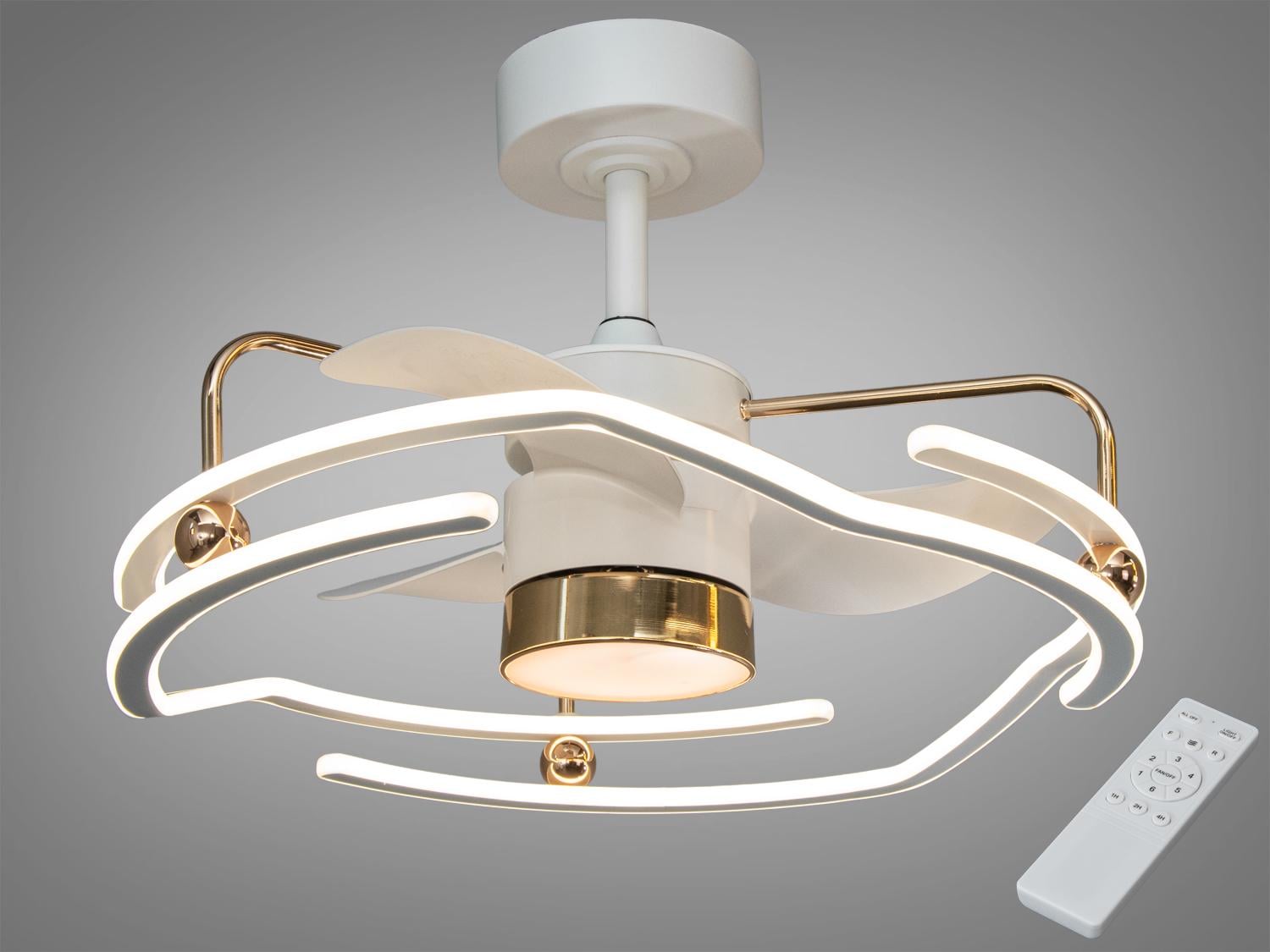 Люстра вентилятор LED/пульт/130 Вт Белый/Золотой (6009WH+GD)