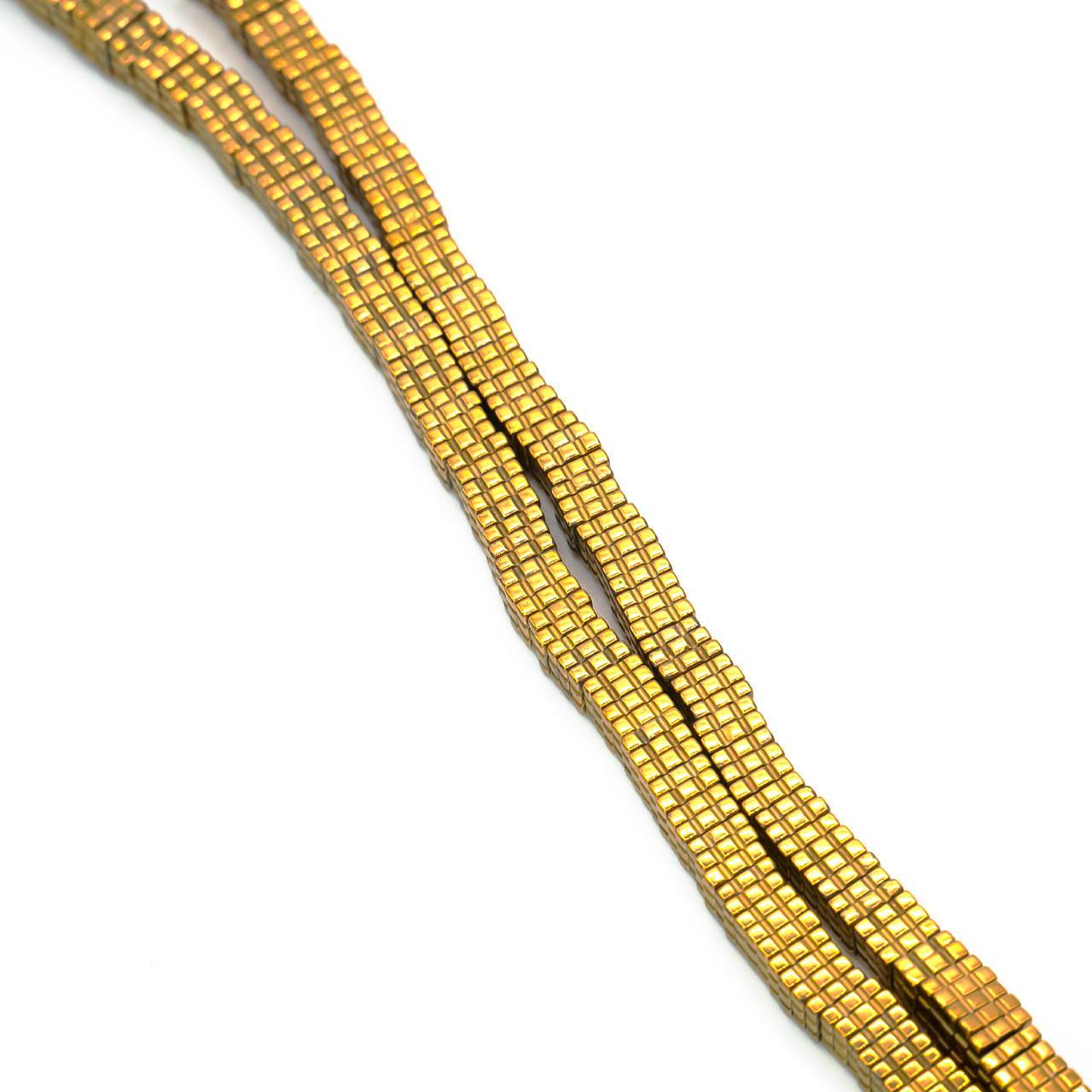 Бусины Квадрат Гематит 4х1 мм 40 см 330 шт. Золотистый (БГ0401д49)