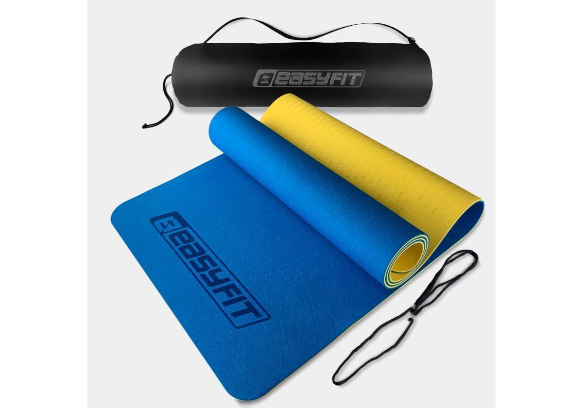Килимок для йоги та фітнесу EasyFit TPE/TC двошаровий з чохлом 6 мм Синій/Жовтий (EF-1924s-BEY)