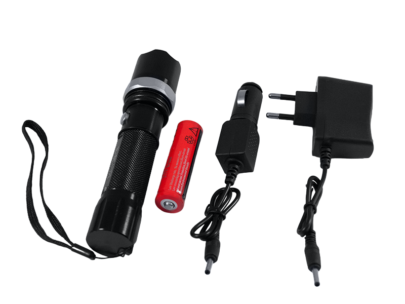 Фонарик ручной аккумуляторный 8626-XPE, зар.устройство 220V, прикуриватель, zoom