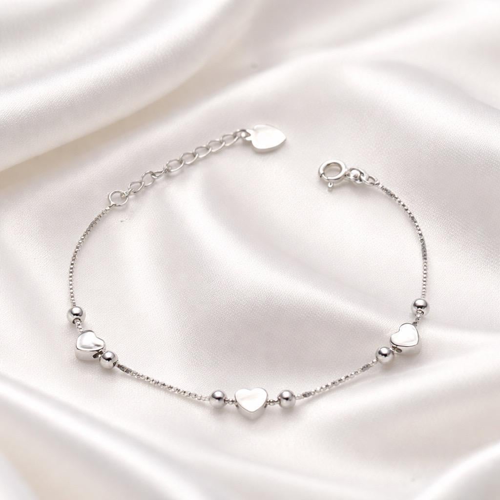 Браслет срібний з кульками та підвісами у формі серця р. 17-20 см