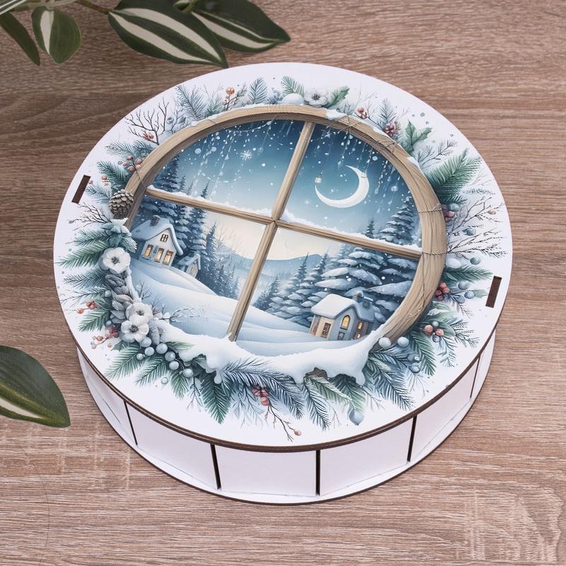 Коробка круглая новогодняя зима 19,5 см (6964-9) - фото 1