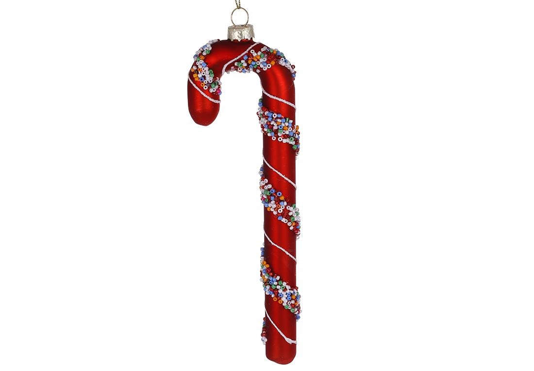 Іграшка на ялинку фігурна прикраса BonaDi Карамельна палиця з декором з бісеру 20 см Червоний матовий (115-170) Іграшка на ялинку фігурна прикраса BonaDi Карамельна палиця з декором з бісеру 20 см Червоний матовий (115-170)