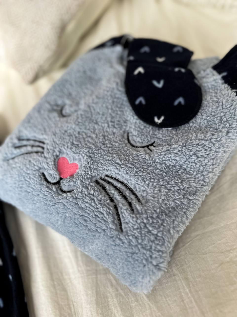 Піжама жіноча тепла DO2165 з принтом мишки та маскою для сну XL Синій - фото 3 Піжама жіноча тепла DO2165 з принтом мишки та маскою для сну XL Синій - фото 3