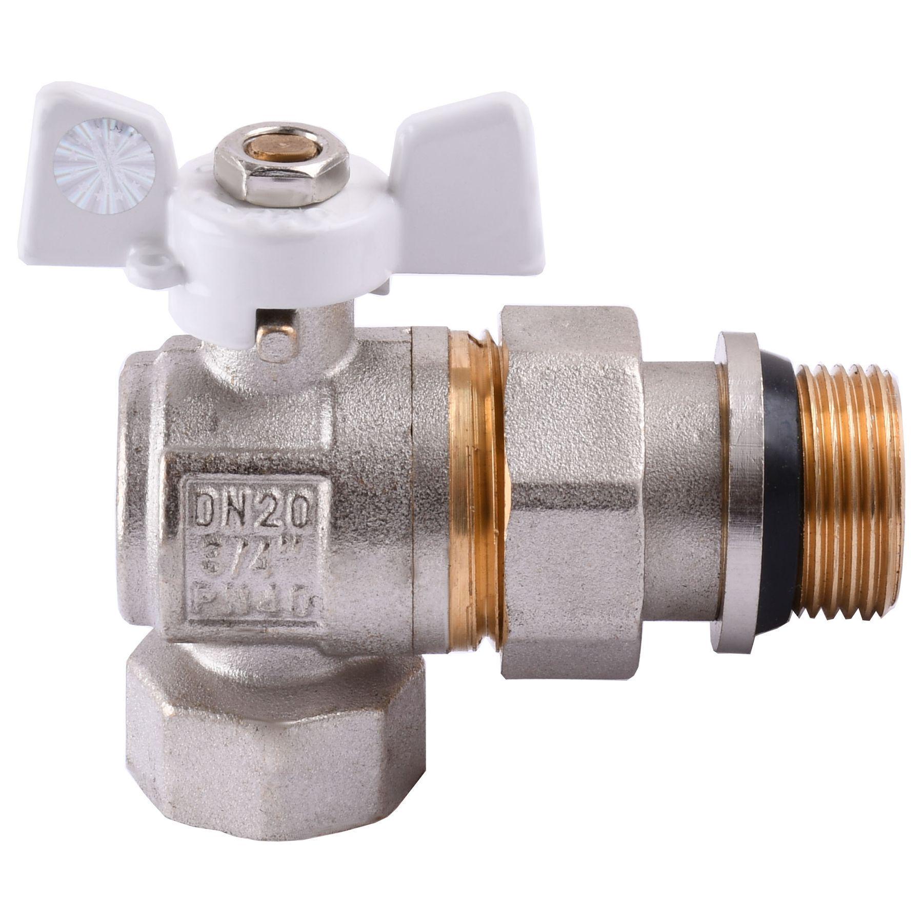 Кран шаровой угловой с американкой Q PROFESSIONAL QP004 PN40 3/4″ антипротечка бабочка Белый (GSR-000014416)