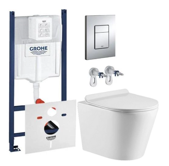 Комплект підвісного унітазу з кришкою Koller Pool Orion Rimless Tornado 3,0 та інсталяції Grohe Rapid SL 4в1 (3884000G/38732000/OR-0515-RQ3)