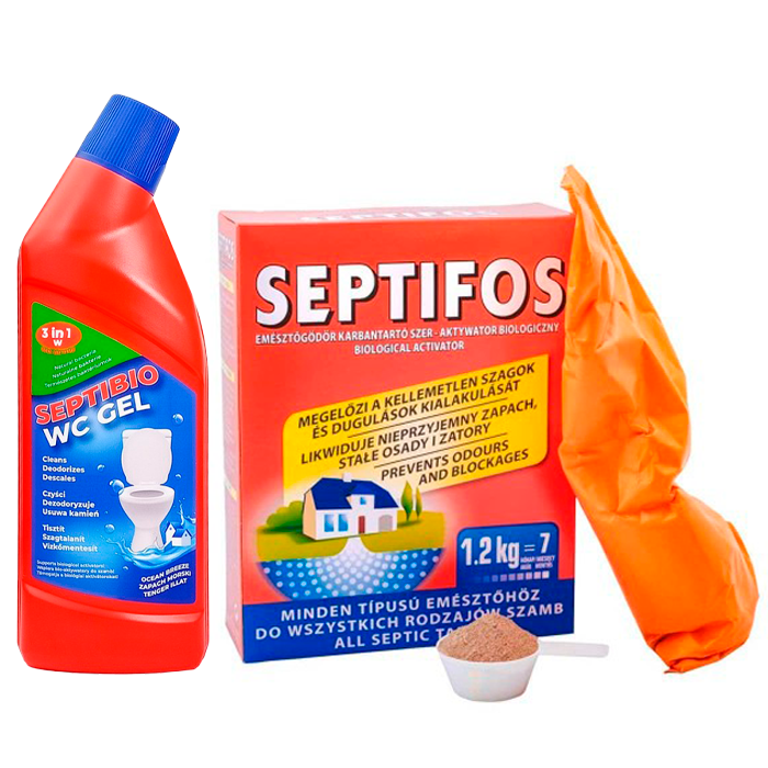 Комплект для вигрібної ями Septifos 1,2 кг з гелем Septifos Septibio WC 3в1 750 мл (3533)