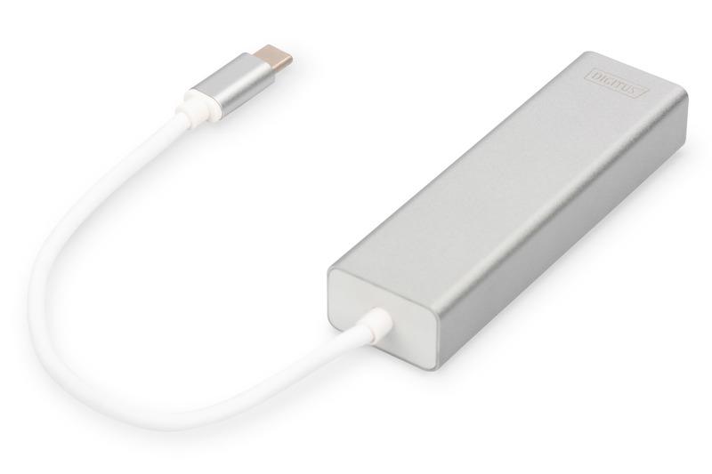 Концентратор Digitus USB-C USB 3.0 3 Port Hub + Gigabit Ethernet Серебристый - фото 4