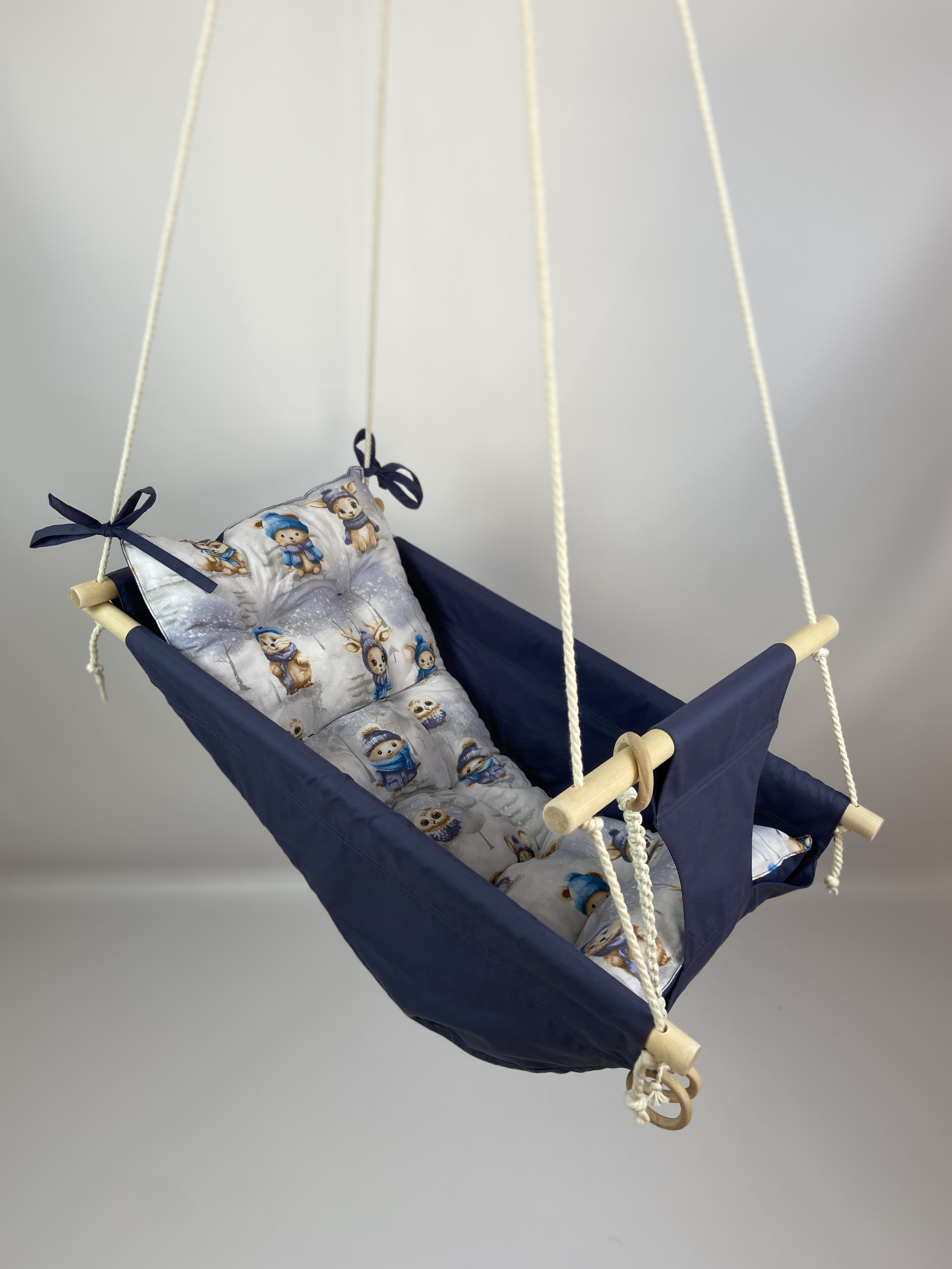 Детские качели подвесные хлопковые Колыбелька с новогодним дизайном Синий (gs-8740)