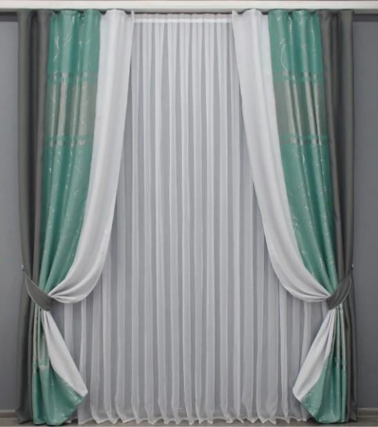 Шторы блекаут софт 1,4х2,7 м 2 шт. Графитный/Бирюзовый/Серый (016дк/793-464-826ш)